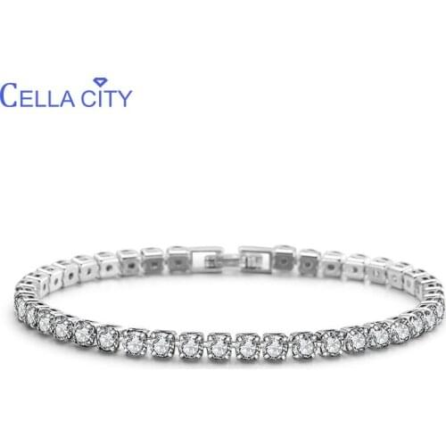 Cellacity Trendy Korean Edition Silver 925 Jewelry Studded with Gemstones Bracelet for Women Rose Gold Color 4mm Zircon Party