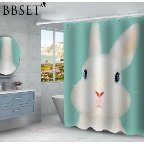 Cartoon Shower Curtain Cute Blue-eyed Bunny Pattern Waterproof Multi-size Douchegordijn Kids Bathroom Decor with 12 Hooks