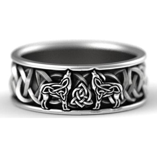 Huitan Viking Nordic Mythology Giant Wolf Men Ring Defense Totem Wolf Fashion Hip Hop Rock Unisex Finger Ring Punk Gift