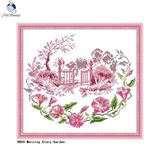 Morning Glory Garden DIY Cross Stitch Kit 14ct 11ct Pink Flower Pattern Needlework Embroidery Kit Landscape Decoration Painting