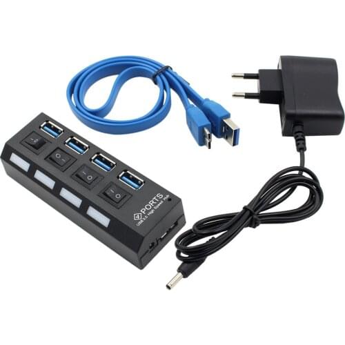 Newest USB Hub High Speed USB Hub 3.0 with Separate Four Ports Compact Lightweight Power Adapter Hub with Power Supply