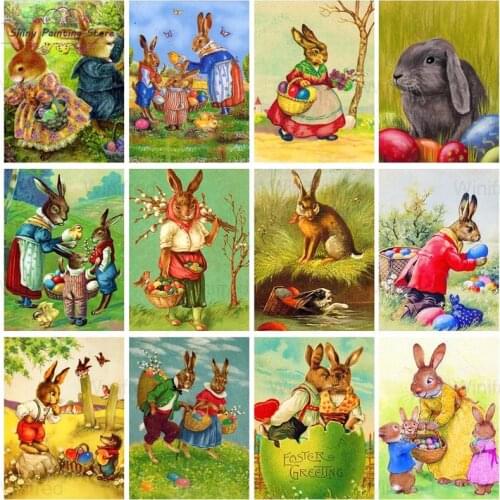 Easter Diamond Painting Rabbits Illustration Diamond Mosaic Cross Stitch Bunny Decor Picture Of Rhinestones Diamond Embroidery