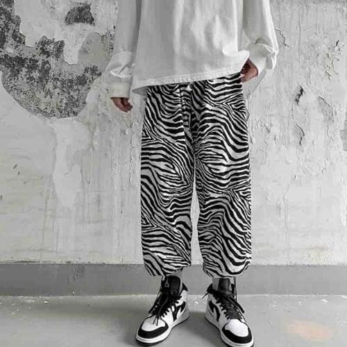 Harajuku style hip-hop casual pants trendy mens summer personality irregular stripe printed ruffian handsome Zebra Print Leggin