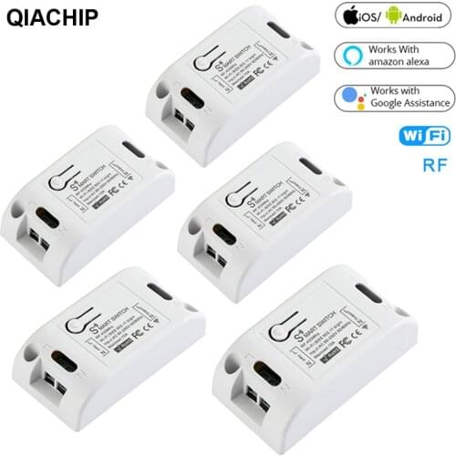 QIACHIP 5PCS RF Wifi 433MHz 10A/2200W Wireless Remote Switch ON/Off Delay Smart Home Light APP Controller For Google Home Alexa