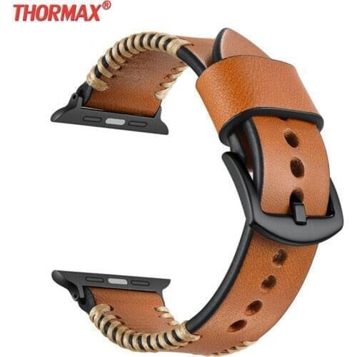 Leather Strap for Apple watch Band 5 40mm 44mm Series 5 4 3 2 1 38mm /42mm black brown buckle Handmade Unique Style Watchband
