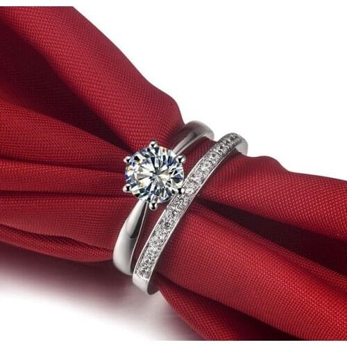 Romantic 1Ct Bridal Sets for Women 925 Sterling Silver Rings Engagement Diamond Ring White Gold Color
