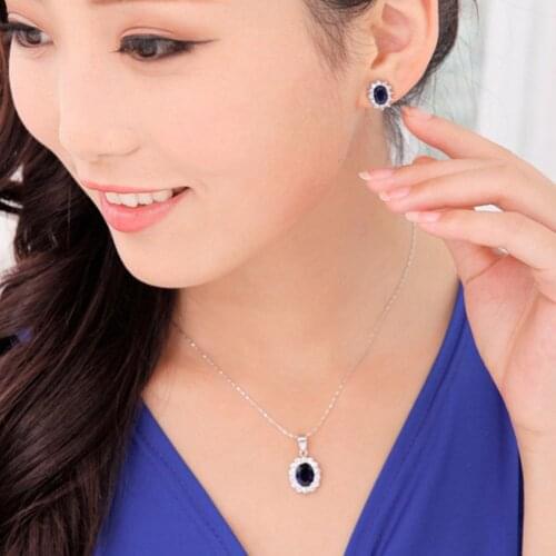 Earrings / Pendant Necklace Luxury Blue Crystal Classical Jewelry Set Beauty Cute