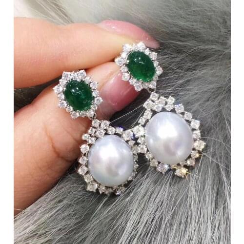 D1227 Solid 925 Sterling Silver Oval 8-10mm Nature Fresh Water White Pearls Drop Dangle Earrings for Women Presents