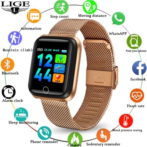 2020 New Smart watch waterproof Tempered glass Activity Fitness tracker Heart rate monitor LIGE Men women smartwatch sport watch