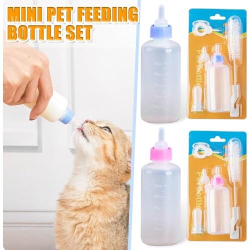 Dog Cat Bottle Pet Feeding Water Tools Set Cleaning Brush Replacement Nipples Hole Opener For Cat Puppy Kitten Rabbit 2021