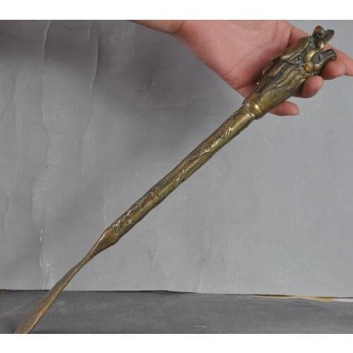 15" Old Chinese Fengshui Pure Bronze Copper Lucky Animal Dragon Statue Shoehorn