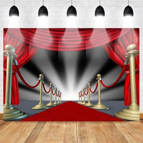 Vinyl Photo Background for Studio Red Carpet Catwalk Backdrop for Stars Red Curtain Shining Beam Filming Background