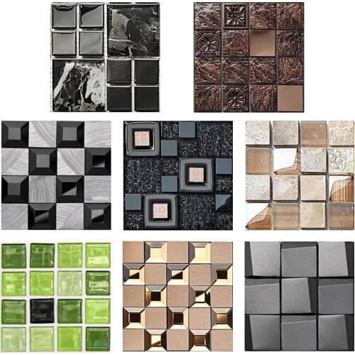 10pcs/Bag Mosaic Tile Wall Sticker PVC Waterproof Tiles Sticker Kitchen Bathroom Wall and Floor Decor 3D ​Wall Stickers Mosaic