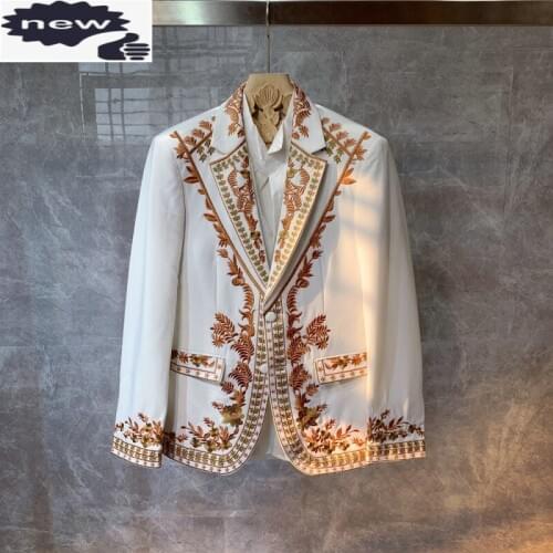 High Quality Groom Wedding Dress Blazer White Mens Luxury Floral Embroidery Suit Coat Fashion Business Banquet Party Man Blazers