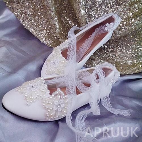 Plus size 41 42 43 luxury handmade pearls lace up flats wedding shoes bride ladies woman bridal bridesmaid flower girl shoes