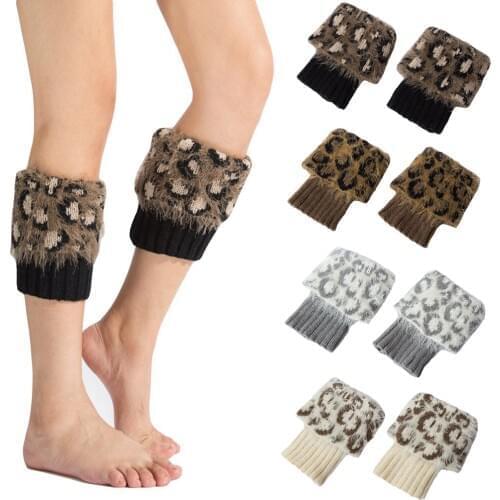 Women Knitted Warm Leg Warmers Leopard Printed Short Socks Boot Accessory SCKMX0040