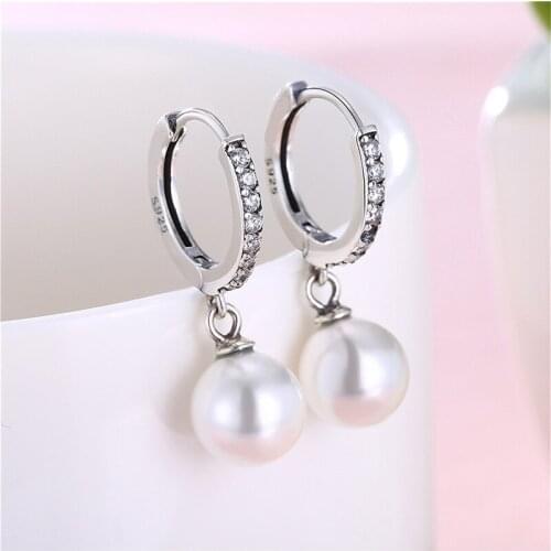 Classic Zircon Pearl Earring For Women Jewelry Fashion Lady Silver Plated Earring Hanging Accessorie On Ear Female Gift