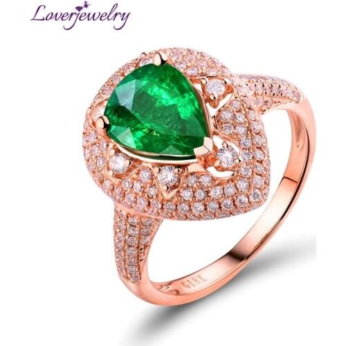 Emerald Rings Large 2.44ct Diamonds Pear Shape Emerald Gemstone 18Kt Rose Gold Engagement Ring For Women Christmas Gift Jewelry