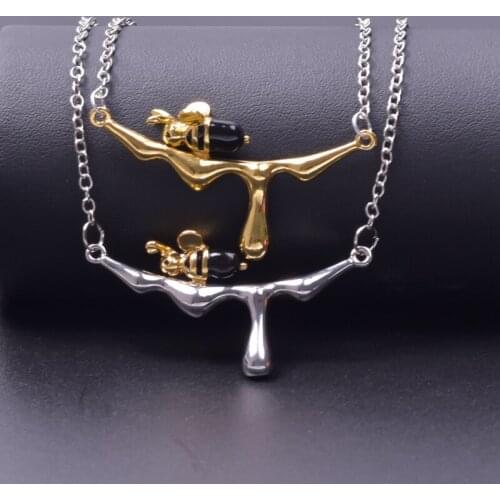 1pcs Golden Bee Drip Honey Necklace For Girl Choker Women Jewelry Alloy Chain On The Neck Animal Pendant Necklaces Birthday Gift