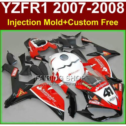 100% Injection for YAMAHA YZFR1 2007 2008 R1Santander 41 red white fairing set YZF1000 07 08 fairings kits YZF R1 YZF1000