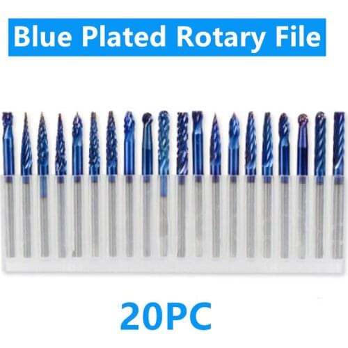 20Pc/SetMilling Cutter Carbide Rotary File Blue Nano-coated Single Grain Double Grain Rotary File Milling Cutter Drill