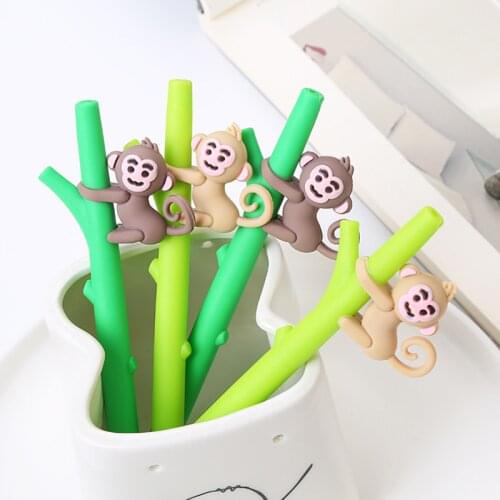 4PC Creative Soft Gel Gel Pen Cartoon Monkey On The Tree Signature Pen Cute Stationery Exam Black Pen Office School Supplies