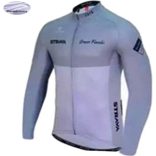 6XL 2019 Gray STRAVA Cycling Clothing Bike Jersey Winter Fleece Mens Bicycle Shirts Long Sleeve Pro Cycling Jersey Bike Maillot
