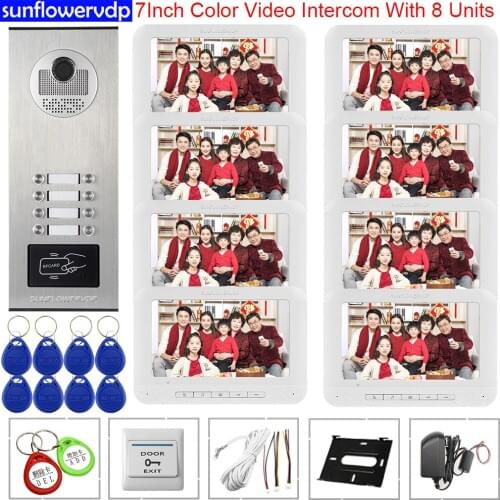 7" Video Doorbell RFID Access Control Security Door Entry 8 Monitors Video Door Phone Universal Intercom Key Intercom Doorphone