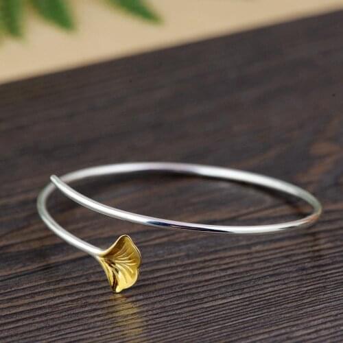925 Sterling Silver ginkgo leaf bracelet bangle Jewelry F Women GIFT A2623