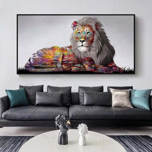 Abstract Big Size Colored Lion Canvas Painting Posters Modern Animal Picture Graffiti Art Animal Lion Wall Art Poster Room Decor
