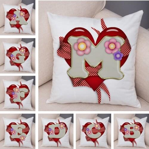 Love Heart Letter Pillowcase Decor Geometric Alphabet Printed Pillow Case for Sofa Home Children Room Soft Plush Cushion Cover