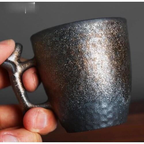 Yaobian black gold Wangcai modeling handhold master Tea Cup handmade retro coarse pottery office personal tea cup coffee cup