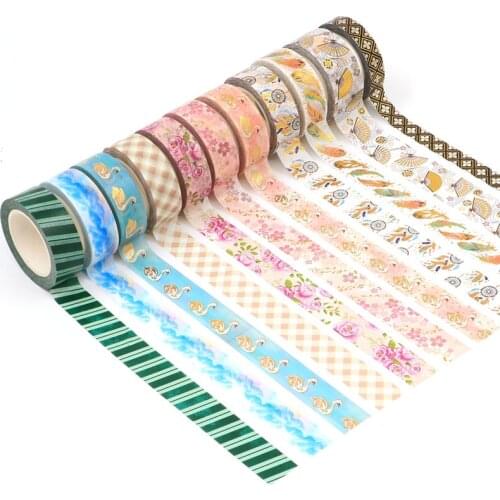 10 M Cute Swan Feather flower Decorative Adhesive Tape foil Masking Washi Tape Diy Scrapbooking Sticker Label Stationery