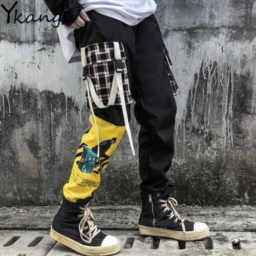 Hip Hop Joggers Cargo Pants Streetwear Letter Ribbons Casual Black Hit Color Pocket Baggy Pants for Women Trousers Sweatpants