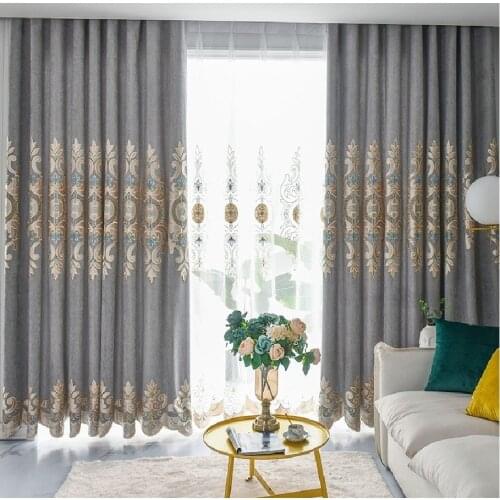 European jacquard curtain customized living room shading curtain finished laser cord embroidered curtain cloth