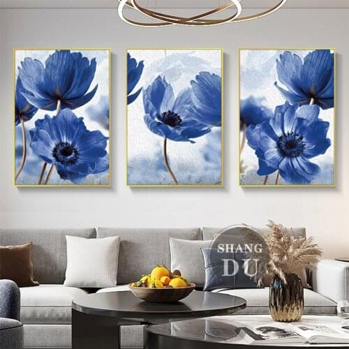 Beautiful Blue Flowers Posters Nordic Canvas Painting Modern Home Decorative Picture Floral Plant Print Wall Art For Living Room