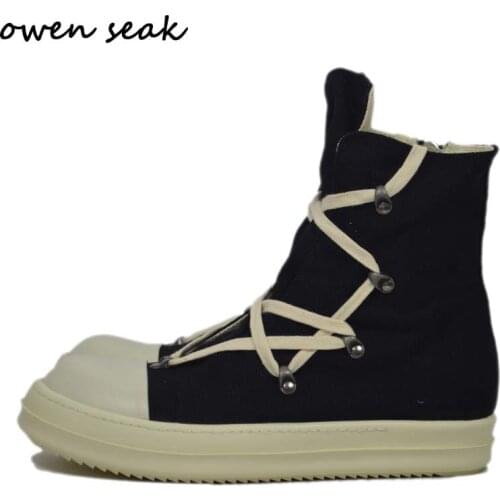 2018ss Owen Seak Men Canvas Shoes High-TOP Ankle Lace Up Luxury Trainers Rivet Sneaker Boots Casual Brand Zip Flats Black Shoes
