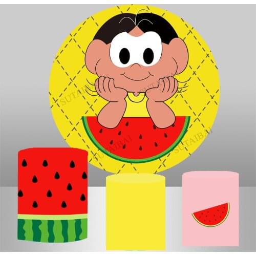 Cartoon Magali Festa Watermelon Round Backdrop Circle Background Boys Birthday Baby Shower Party Table Cover Photo Studio Props