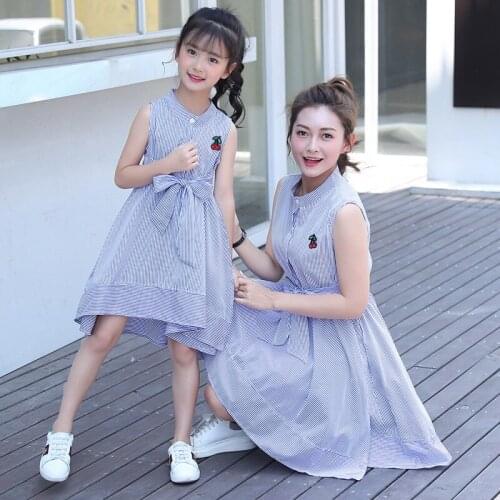 2019 new family Matching Outfit clothes fashion mom and daughter girl dress striped short-sleeved dress girls baby
