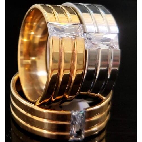 20pcs Comfort-Fit Gold Silver 8mm Men Women Wedding Engagement Zircon Stainless Steel CZ Stone Ring Couples Jewelry Party Gift