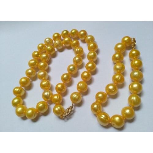Set of 9-10mm south sea baroque gold pearl necklace 18"braclet 7.5-8"