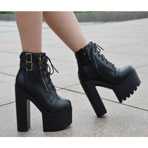 Sexy Rivet Black Ankle Boots Women Platform Soft Leather Autumn Winter Ladies Boots With Zipper Ultra High Heels Shoes