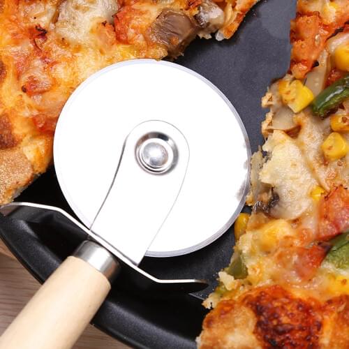 Practical Pizza Hob Stainless Steel Pizza Cutter Dough Pastry Pasta Round Hob With Wood Handle kitchen Baking Accessory