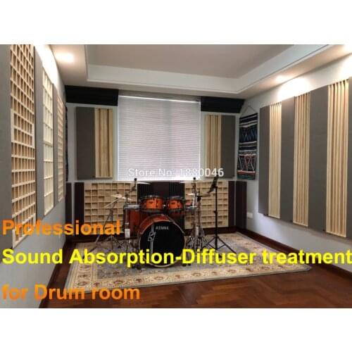 2019 Professional Sound Absorption-Diffuser treatment for Drum room Acoustic Panel 2pcs Acoustic absorber + 1pc wood Diffuser