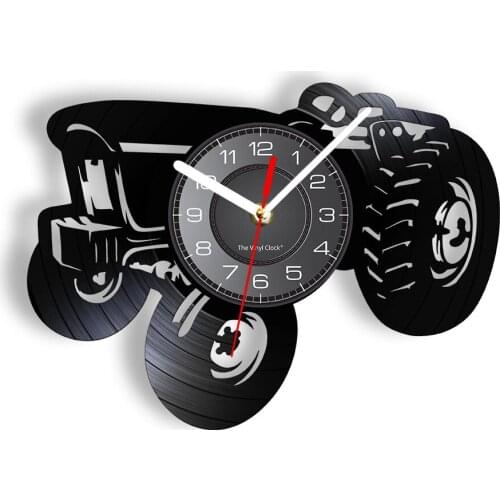 Retro Tractor Vinyl Album Re-purposed Record Clock Farmhouse Transportation Wall Art Harvester Home Decor Vinyl Disk Craft Clock