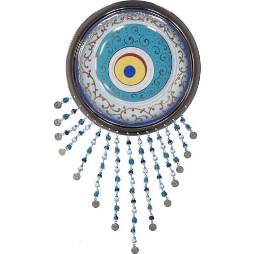 Hand Painted Big Evil Eye Decor Silver Frame Ceramic Plate Turkish Traditional Gift Women Man New Home Size 20 Cm