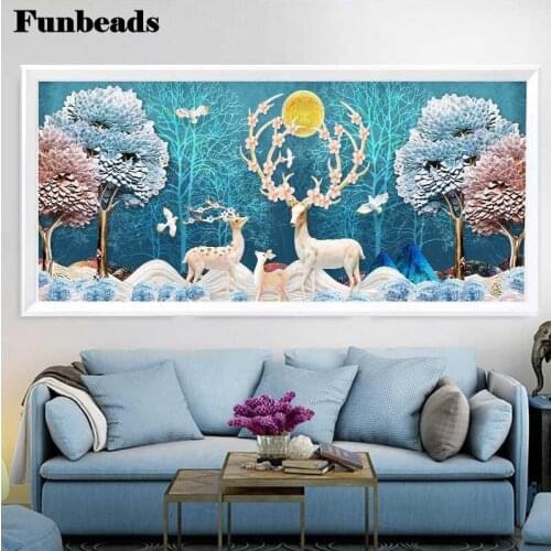 Large diamond painting DIY tree and animal fawn cross stitch 3D embroidered Mosaic full square diamond living room decor FF3870