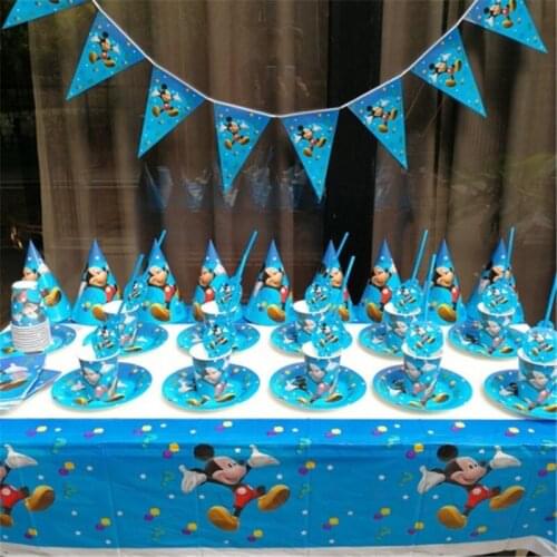Mickey Mouse Theme Kids Birthday Party Decorations Baby Shower Kids Favors Tableware Set Event Party Supplies Cup Straw Cap Flag