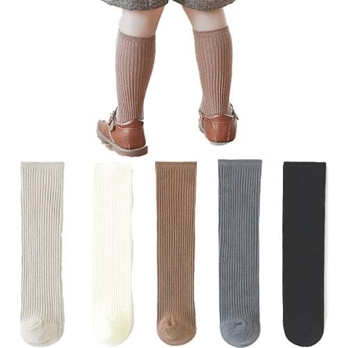 Vintage boy socks fall winter solid color stripe cotton kids socks for girld knee high long socks toddler booties socks leg warm