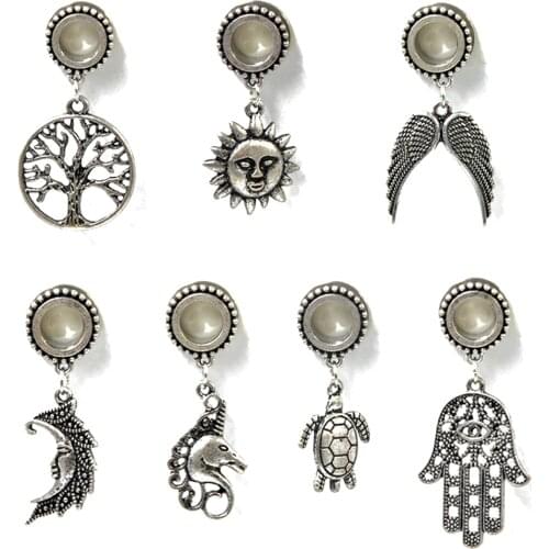 BOG-PAIR Antique Tribal Different Design Dangle Ear Tunnel Vintage Expander Ear Stretcher Ear Weight Gauge Body Piercing Jewelry